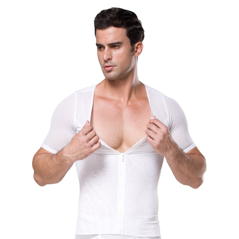 Men's Zipper Tummy Thermal Compression Short Sleeve Shapewear