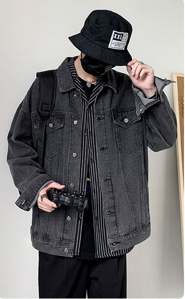 Mens Button Classic Denim Jean Jacket Coat