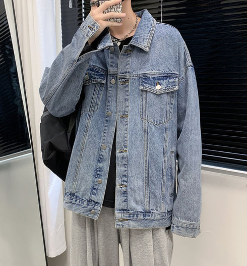 Mens Button Classic Denim Jean Jacket Coat
