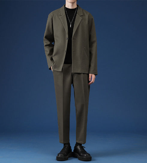 Men's Plus Size Slim Fit Casual Woolen Button Suit Jacket