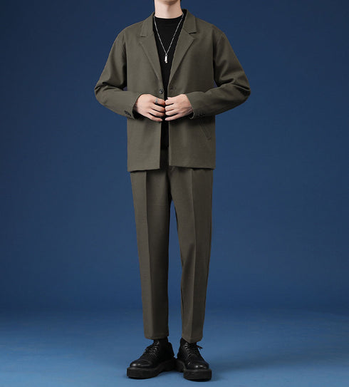 Men's Plus Size Slim Fit Casual Woolen Button Suit Jacket