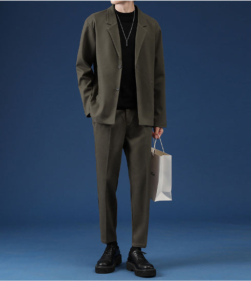 Men's Plus Size Slim Fit Casual Woolen Button Suit Jacket