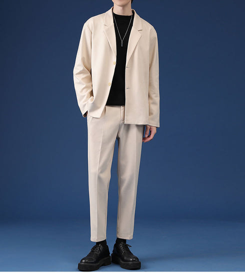 Men's Plus Size Slim Fit Casual Woolen Button Suit Jacket