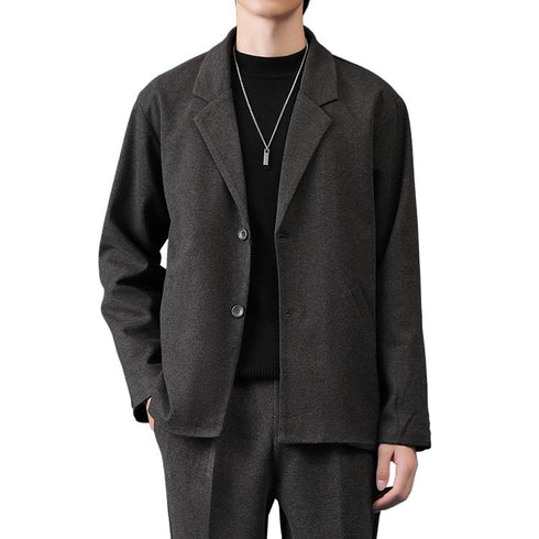 Men's Plus Size Slim Fit Casual Woolen Button Suit Jacket