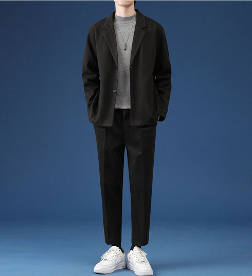 Men's Plus Size Slim Fit Casual Woolen Button Suit Jacket