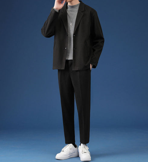 Men's Plus Size Slim Fit Casual Woolen Button Suit Jacket