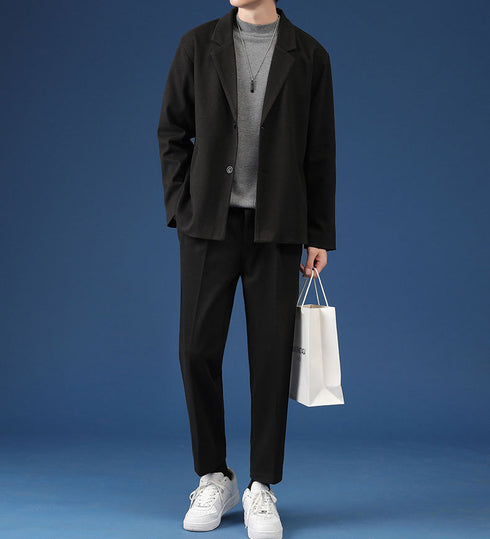 Men's Plus Size Slim Fit Casual Woolen Button Suit Jacket