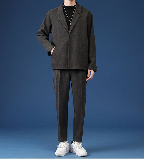 Men's Plus Size Slim Fit Casual Woolen Button Suit Jacket