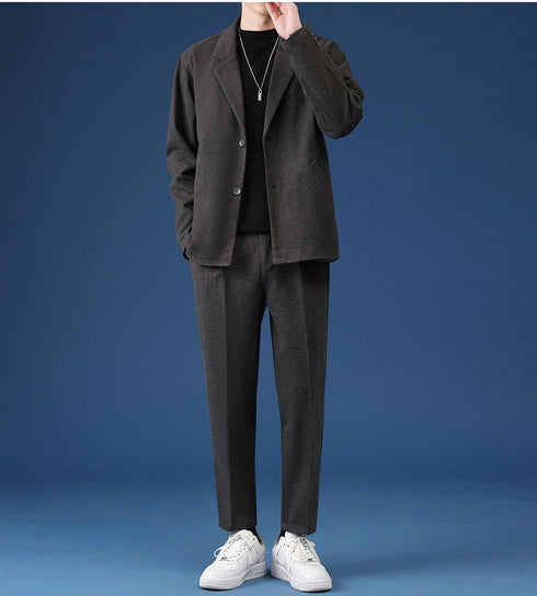 Men's Plus Size Slim Fit Casual Woolen Button Suit Jacket