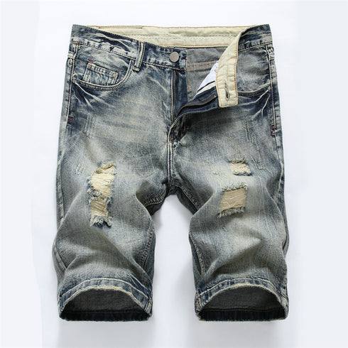 Mid Waist Men's Jean Shorts Casual Denim Shorts Ripped Jeans Shorts