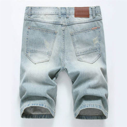 Mid Waist Men's Jean Shorts Casual Denim Shorts Ripped Jeans Shorts