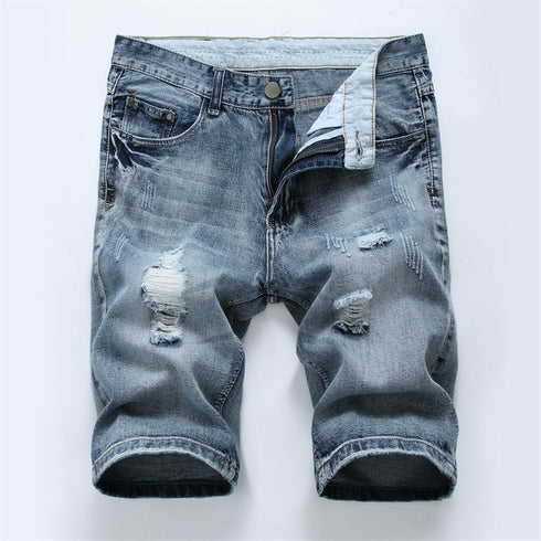 Mid Waist Men's Jean Shorts Casual Denim Shorts Ripped Jeans Shorts
