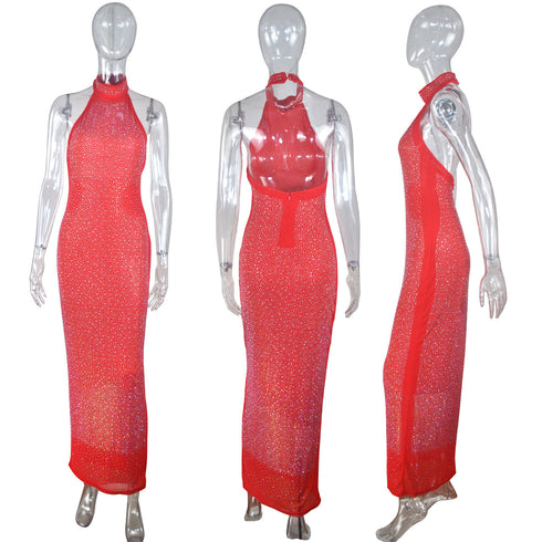 Neckline Halter Plus Size Women's Hip Wrap Dress