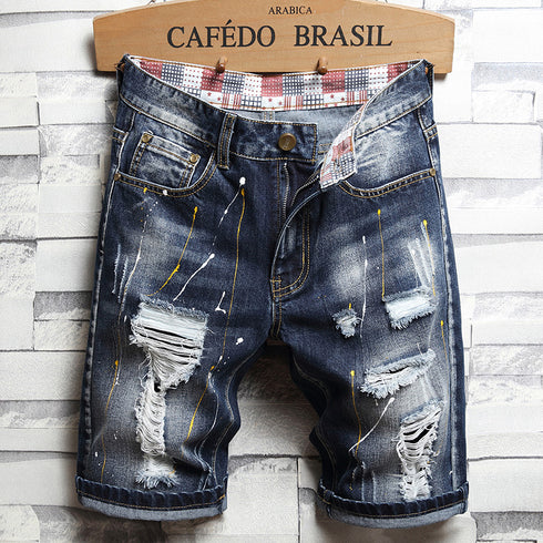 New Individuality Mid Waisted Men's Ripped Jeans Shorts