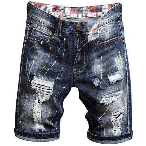 New Individuality Mid Waisted Men's Ripped Jeans Shorts