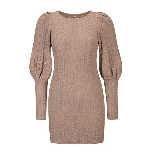 New Knitted Long Sleeves Hip Wrap Women's Sweater Dress