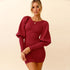 New Knitted Long Sleeves Hip Wrap Women's Sweater Dress