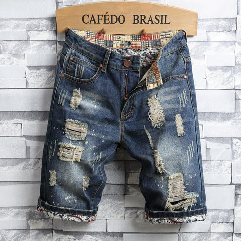 New Mid Waisted Men's Jean Shorts Men's Ripped Jeans Shorts