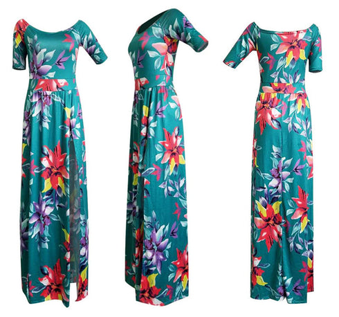 New Women's Fashion Printed Slit Long Maxi Dresses