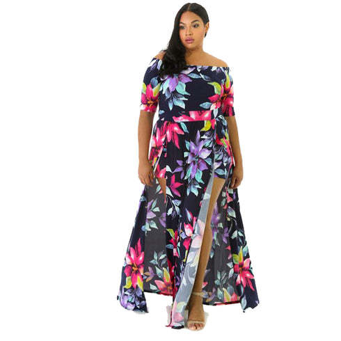 New Women's Fashion Printed Slit Long Maxi Dresses
