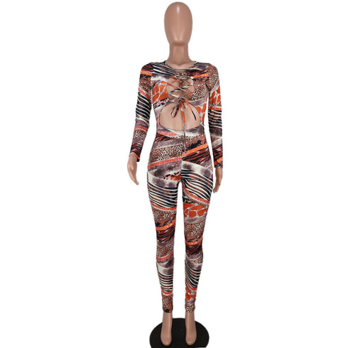 New Women's Sexy Hollowed-out Strap Printed Jumpsuits