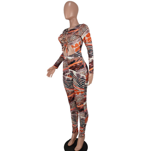 New Women's Sexy Hollowed-out Strap Printed Jumpsuits