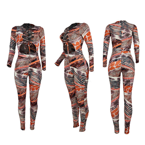 New Women's Sexy Hollowed-out Strap Printed Jumpsuits