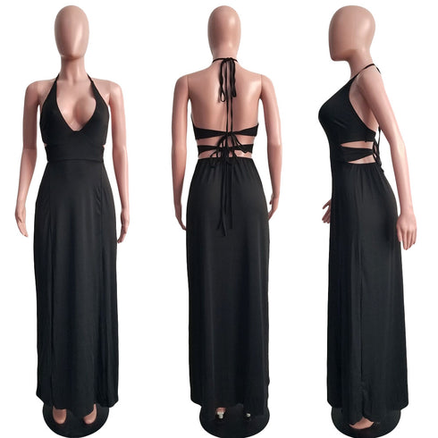 Newest Simple Women's Elegant Backless Maxi Dresses