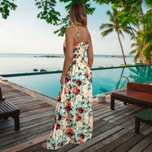 Newest Summer Women's Printed Floral Strap Long Dress
