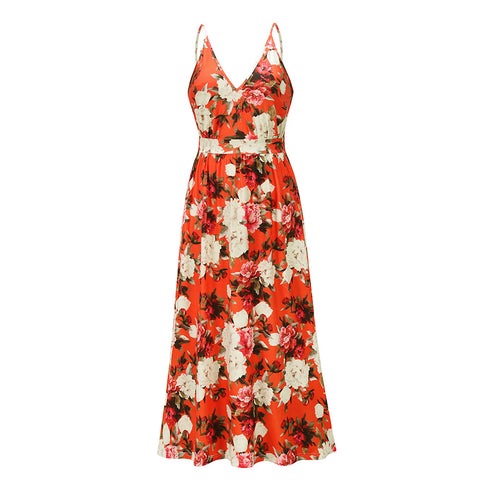 Newest Summer Women's Printed Floral Strap Long Dress