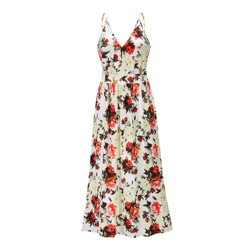 Newest Summer Women's Printed Floral Strap Long Dress