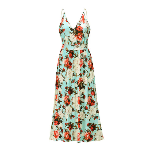 Newest Summer Women's Printed Floral Strap Long Dress