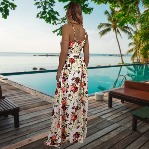 Newest Summer Women's Printed Floral Strap Long Dress