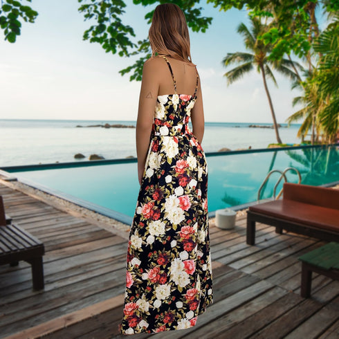 Newest Summer Women's Printed Floral Strap Long Dress