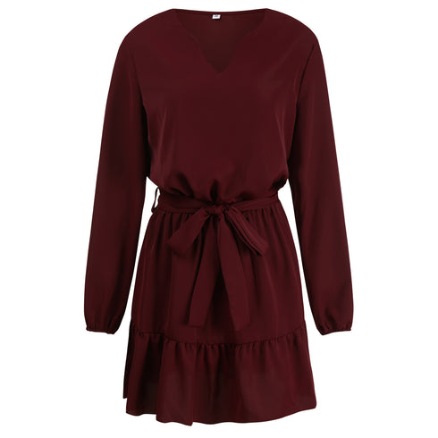 Newest Women's Long Sleeve V Neck Western Stylish Strappy Dress