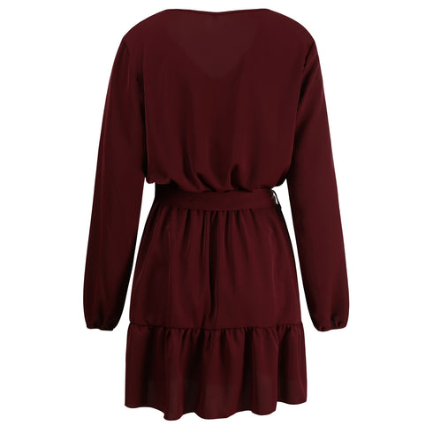 Newest Women's Long Sleeve V Neck Western Stylish Strappy Dress