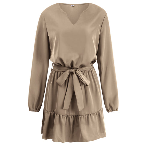 Newest Women's Long Sleeve V Neck Western Stylish Strappy Dress