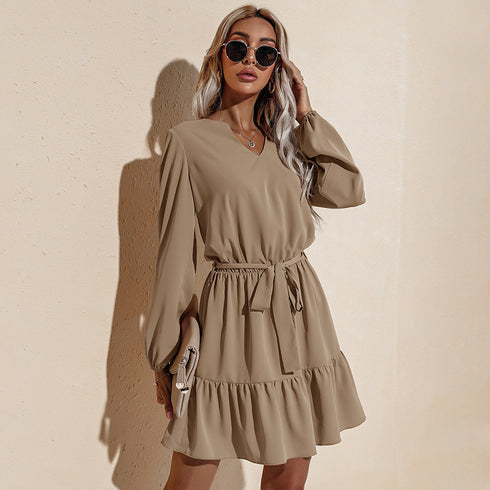 Newest Women's Long Sleeve V Neck Western Stylish Strappy Dress