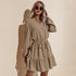 Newest Women's Long Sleeve V Neck Western Stylish Strappy Dress