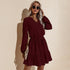Newest Women's Long Sleeve V Neck Western Stylish Strappy Dress