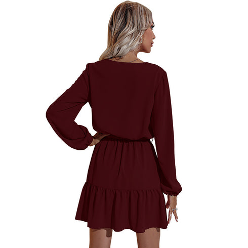 Newest Women's Long Sleeve V Neck Western Stylish Strappy Dress