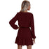 Newest Women's Long Sleeve V Neck Western Stylish Strappy Dress