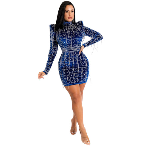 Nightclub Sexy Women's Chain Long Sleeve Dresses