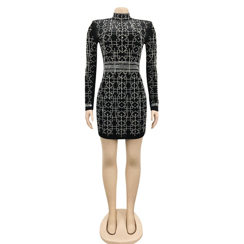 Nightclub Sexy Women's Chain Long Sleeve Dresses