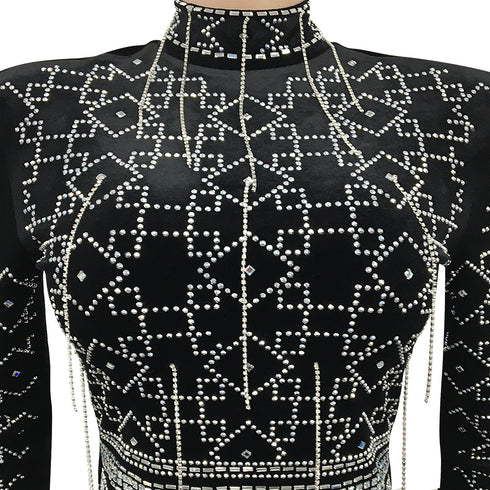 Nightclub Sexy Women's Chain Long Sleeve Dresses