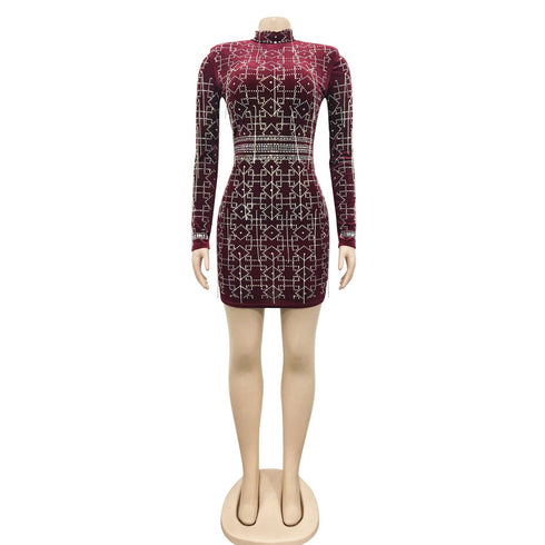 Nightclub Sexy Women's Chain Long Sleeve Dresses