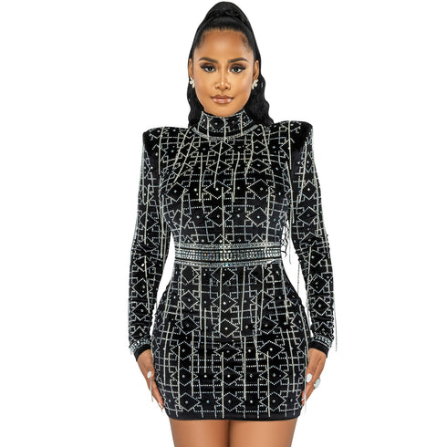 Nightclub Sexy Women's Chain Long Sleeve Dresses