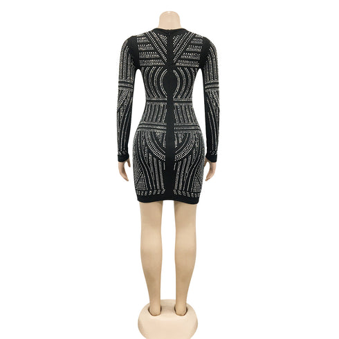 Nightclub Women's Round Collar Long Sleeve Dresses