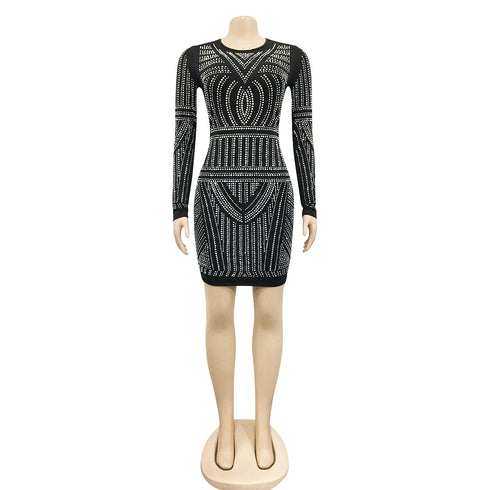 Nightclub Women's Round Collar Long Sleeve Dresses