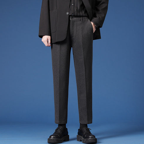 Relaxed Fit Pleated Dress Cropped Pants for Men